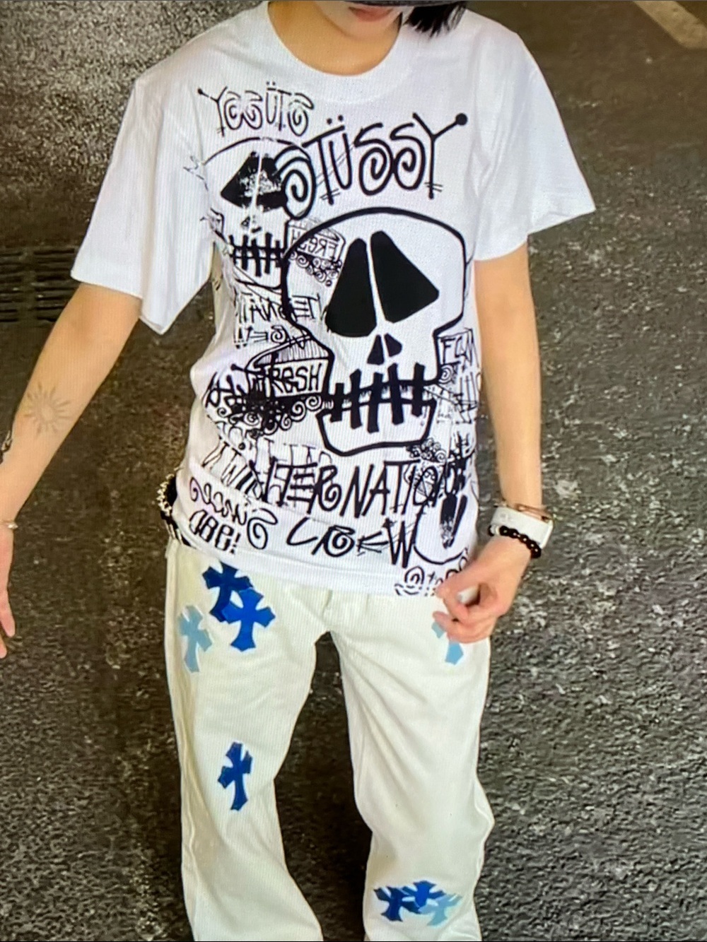 Stussy White Logo Crewneck Tee